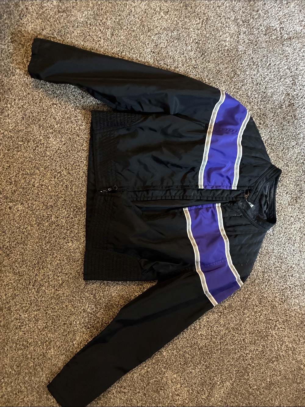 Women’s Black Biker Jacket with Purple Stripe - Classic Windbreaker